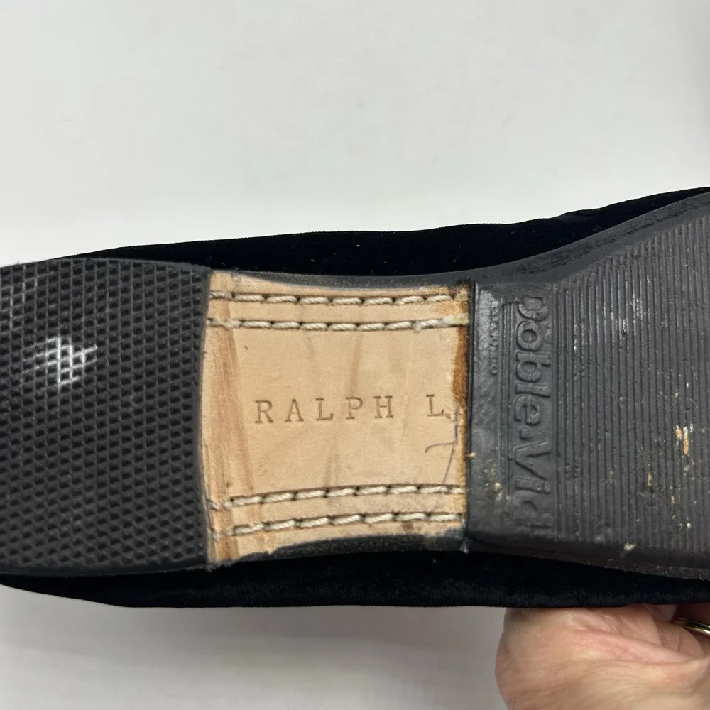 Lauren Ralph Flats Girls 3.5 Black Velvet Slippers Monogram Smoking Old Money
